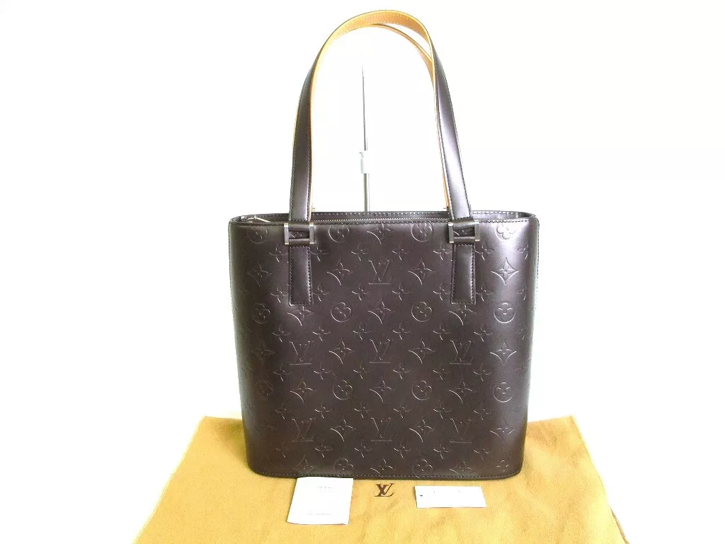 Auth LOUIS VUITTON Monogram Mat Black Leather Tote Bag Purse Stockton 9369