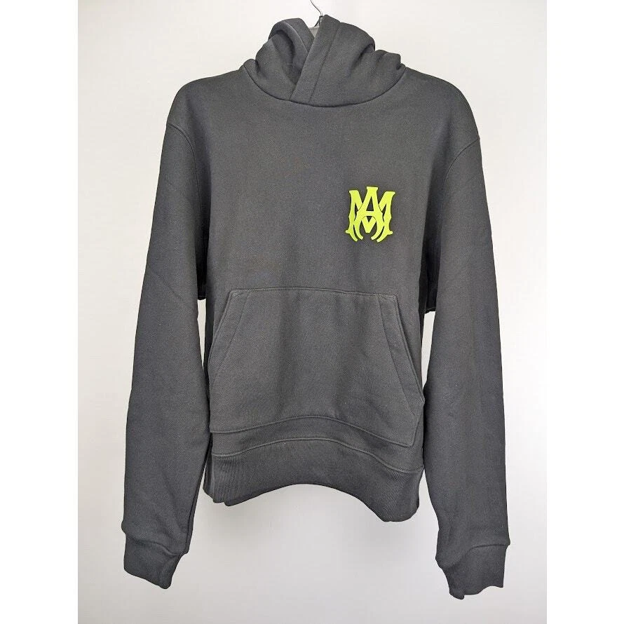 Felpa con cappuccio Amiri Q:4 MA logo nero lime nuova con etichetta Medium