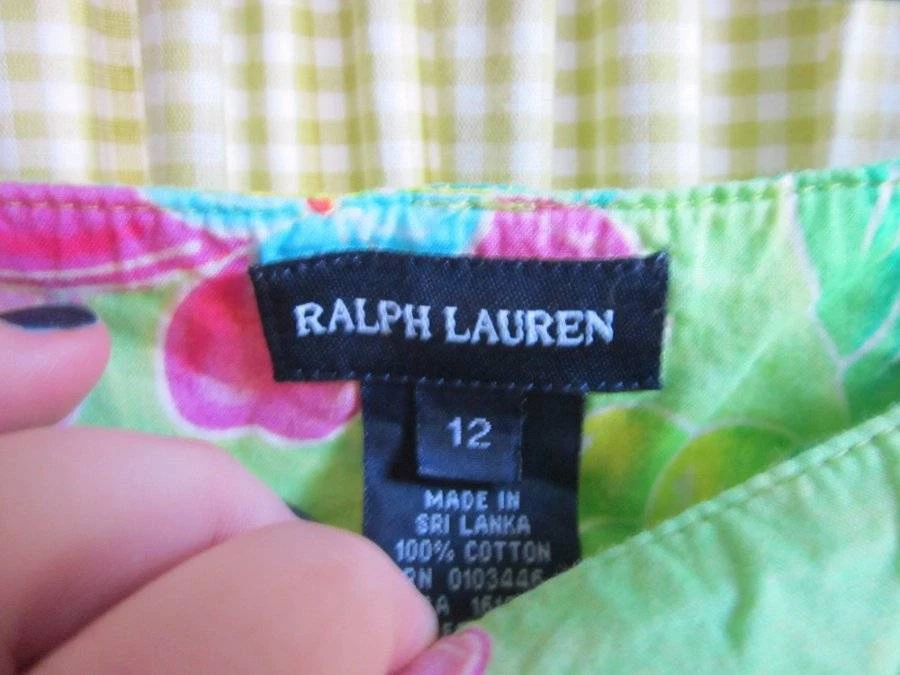 RALPH LAUREN Niñas Verde Floral Falda Talla 12 Cremallera Lateral Foto 2 de 4