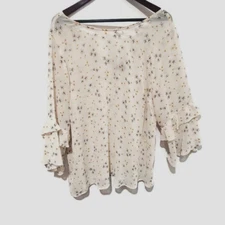 Torrid Top Womens Plus Size 2X Chiffon Cross Strap Back Ruffled Layered Sleeve