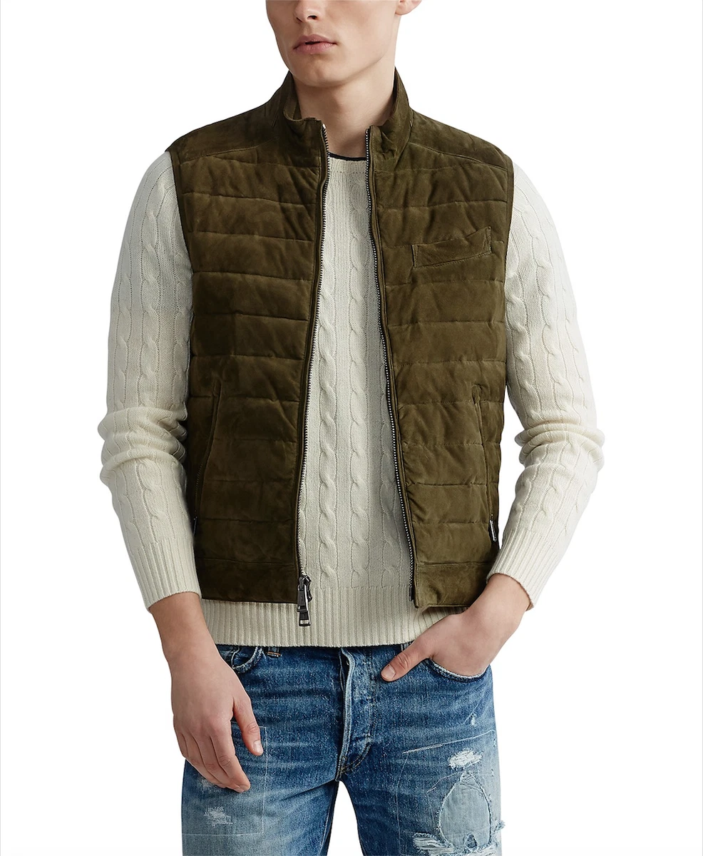 Polo Ralph Lauren Quilted Leather Suede Vest Jacket Green Men s Size S NWT 898
