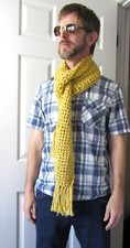 Gold Scarf 92"x5" Long Chunky Handmade Crochet Hand Knit Men Women USA Made NWT