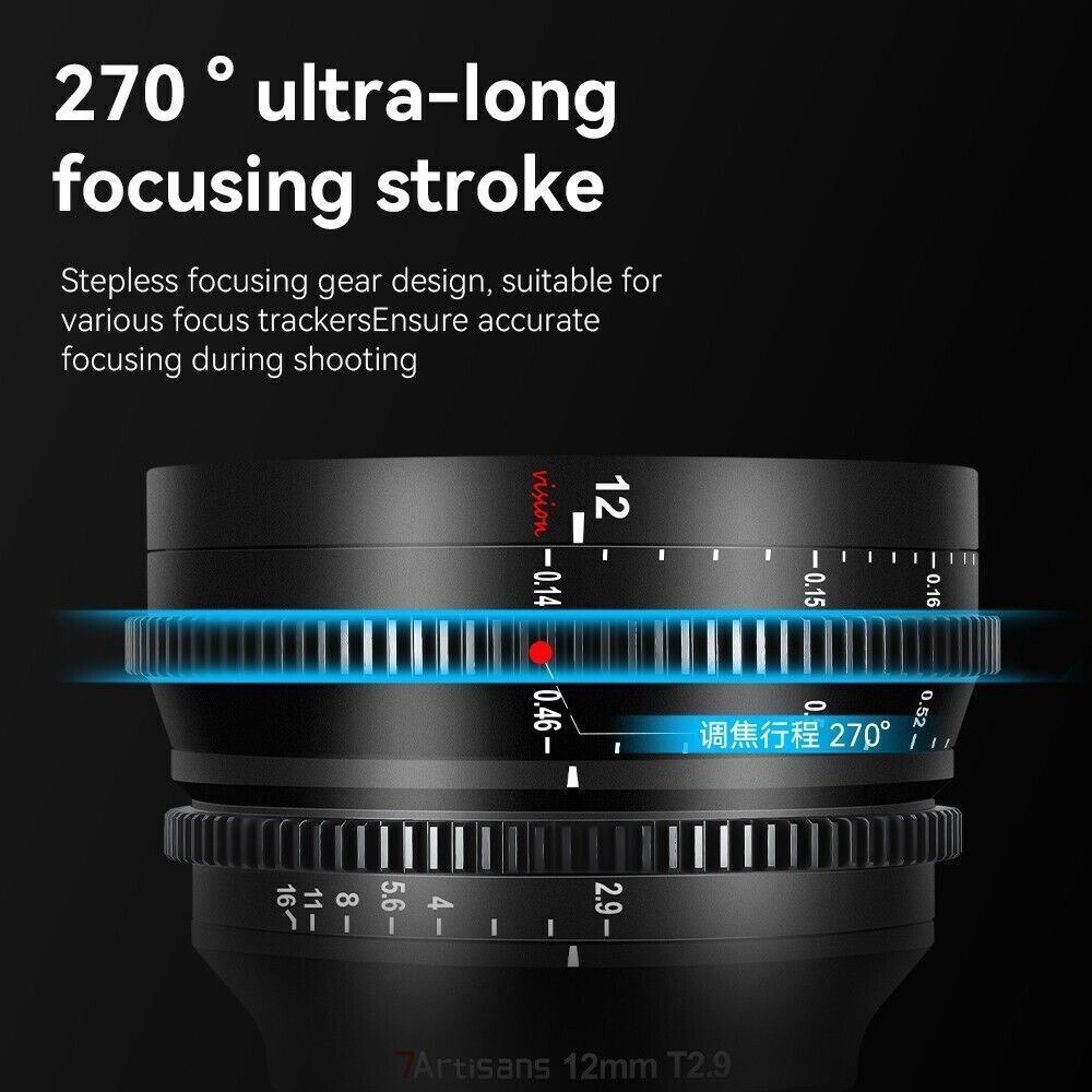 7Artisans 12mm T2.9 Cine Lens for Fuji / M43/ L /Canon R /Nikon Z