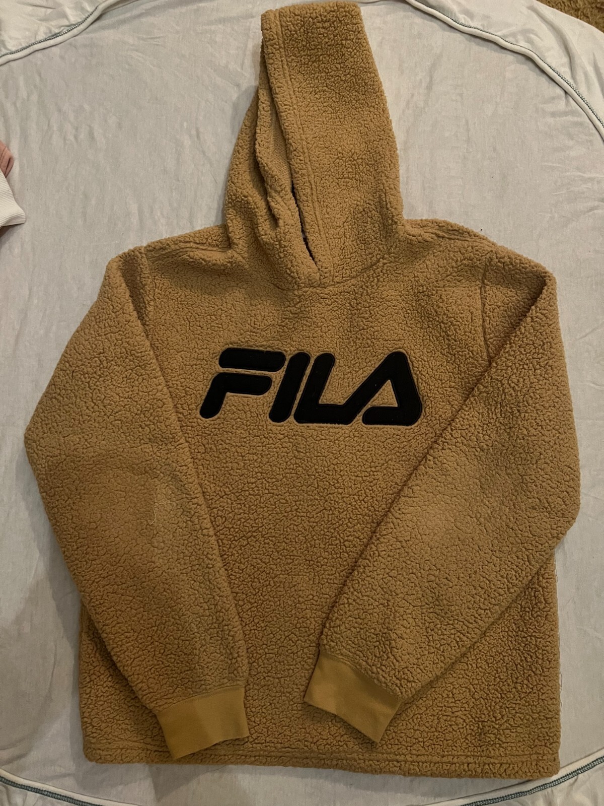 FILA FUZZY FLEECE XL Donna BEIGE MANICA LUNGA FELPA CON CAPPUCCIO PULLOVER SHERPA