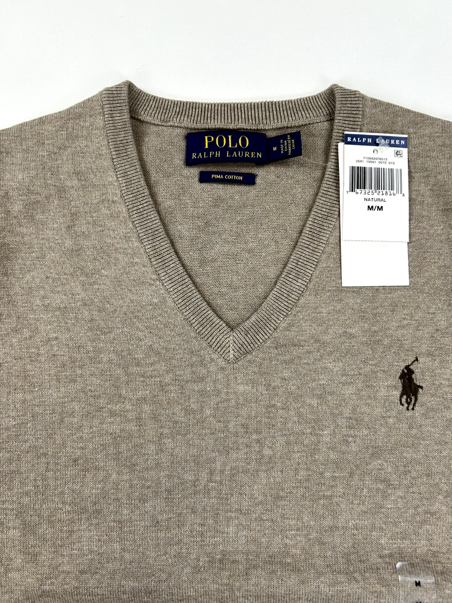 Polo Ralph Lauren Long Sleeve Pima V-Neck Sweater Tan (Brown
