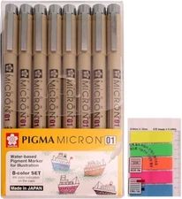 Sakura Pigma Micron Fineliners Pen 0.25mm Assorted Color 8 Pens(01-Assort Color)