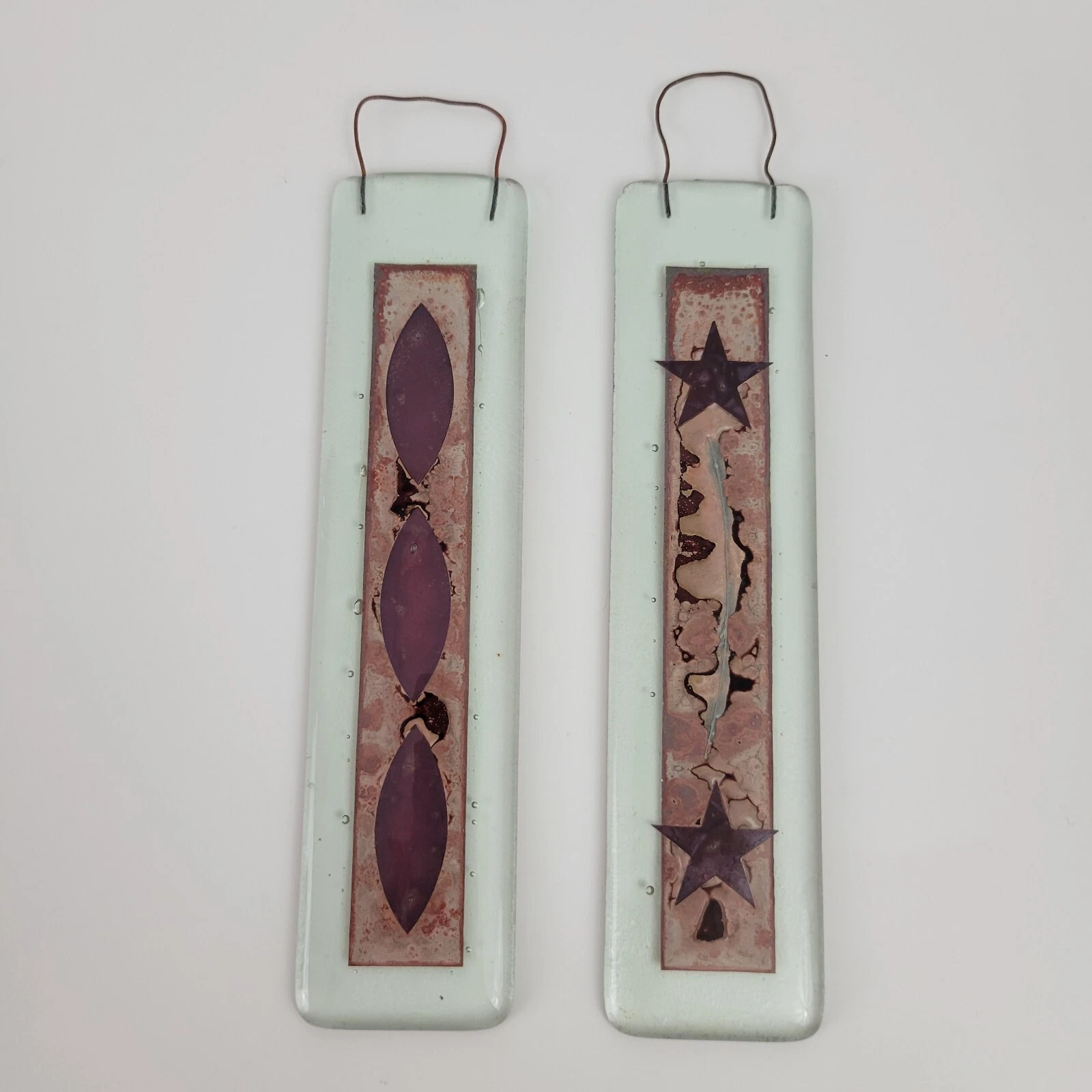 2 Art Glass Wall Hangings  Copper Design  2" x 8.75" Hand Designed & Made