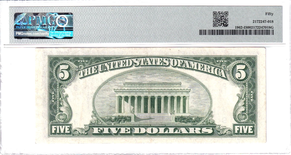 1950-A $5 Federal Reserve Note Minneapolis PMG AU50 #I15394854A - Image 2 of 2