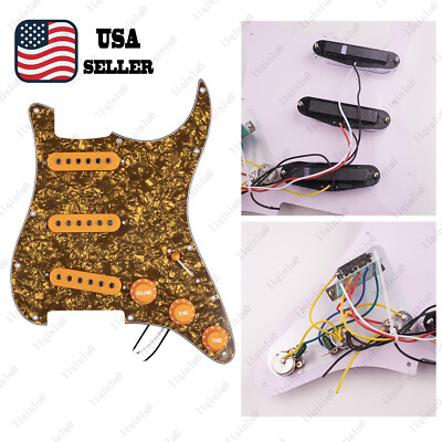 Prewired-Loaded SSS Pickguard Ceramic Pickups For Strat Bronze Pearl&Orange