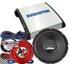 1x Power Acoustik 12" PRO Subwoofer + Audiotek 1600W CLASS D Car Amplifier +Kit