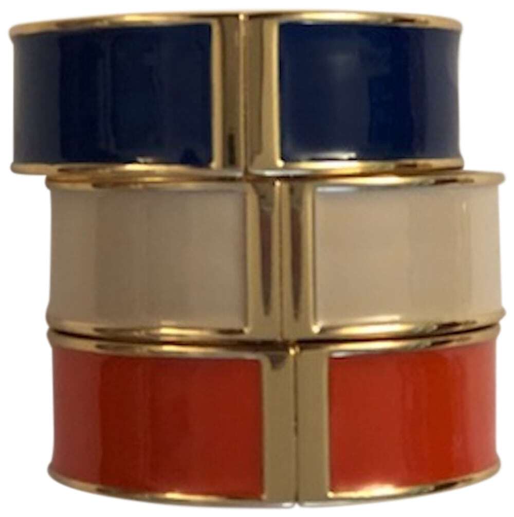 Enamel Bangle Bracelets in Navy Coral Orange or Beige-image
