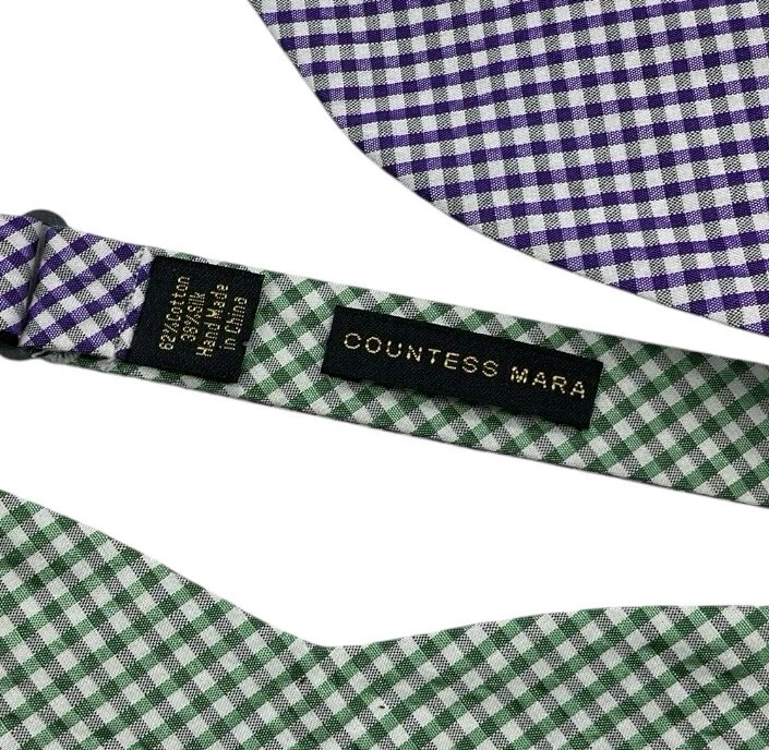 COUNTESS MARA Purple/Green Double Side Tartan Silk LUXURY Self Bow Tie HANDMADE - Image 4 of 4