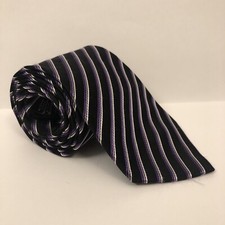 Croft  Barrow Black Purple Woven Striped Silk Tie 58.5  x 3.75  