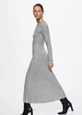 Ribbed Long Dress Grey Medium Midi Knit Dress