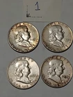 LOT OF 4 FRANKLIN HALF DOLLARS! 1951/1953D/1954/1963! NICE! LOOK! 90% SILVER!!
