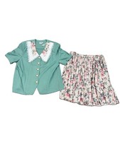Vintage CUE Fashion 2-Piece Skirt Set Green Floral Lace Size 22W Cottagecore