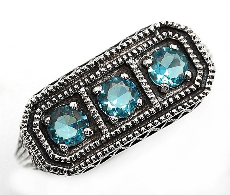 1CT Aquamarine 925 Solid Sterling Silver Art Deco Ring Jewelry Sz 9 F6-3