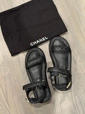 Chanel Quilted Dad Sandals-Black Lambskin Leather, Gold Hardware EU 37/US 7