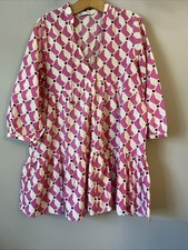 Zara Beautiful Pink Print Loose Boho Summer Dress - Size Medium 