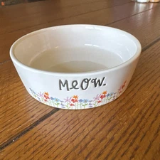 Rae Dunn MEOW With Flowers Ceramic Cat Bowl Dish Artisan Collection by Magenta
