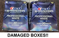 2 Boxes Crest 3D Whitestrips Professional White 20 Teeth Whitener DAMAGED BOXES