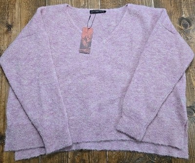 Peruvian Connection Alpaca Knit Berry Ice Featherweight V-neck Pullover Sweater