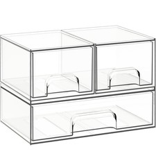 Stackable Storage Drawers, 3 Pack Clear Acrylic Makeup  Bathroom Organizer, ...