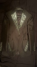 Men's Black/Silver 2pc Tuxedo Suit Satin Shawl Lapel 36R 30W x 32