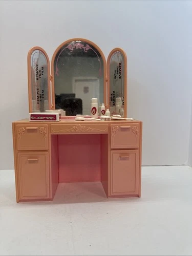 Vtg 1987 Barbie Dollhouse Sweet Roses Table Dresser Vanity W/ Accessories AS IS