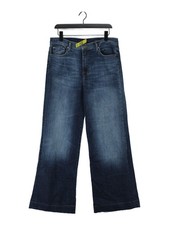 7 For All Mankind Women's Jeans W 32 in Blue Cotton with Elastane Wide-Leg