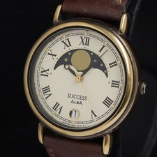 Dead Battery Seiko Alba Moon Phase V338-6A70 Men's Watch Analog Quartz 31mm Used