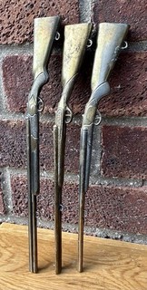 Vintage Old Set 3x Brass Pistol Rifle Gun Decoy Mascots Interior Garden Wall Art