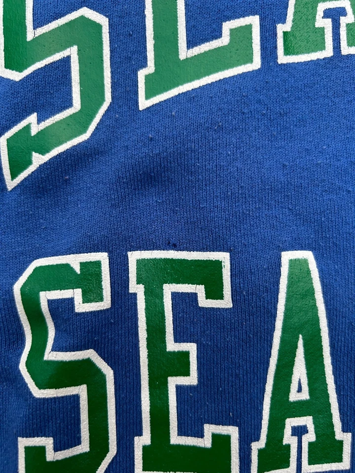 复古 80 年代 90 年代 NFL 西雅图海鹰队 Russell Athletic 男式运动蓝色圆领 — 第 4/4 张图片
