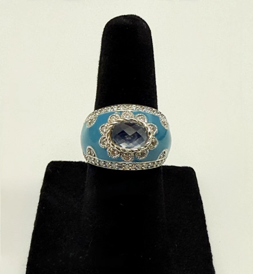 Anillo Judith Ripka Aqua Esmalte Azul Espinela Circonita cúbica 925 Banda de Puros Esterlina Talla 5 Foto 2 de 4