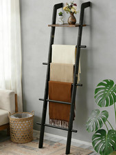 Blanket Ladder with Shelf 67 Inch Wooden Farmhouse 5-Tier Wall Leaning Organizer