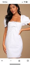 Lulus Spring dream white smocked puff sleeve mini dress size medium sundress