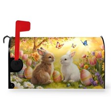 Easter Bunny Mailbox Covers Magnetic Large Size 25.5x21 Inch Spring Flower