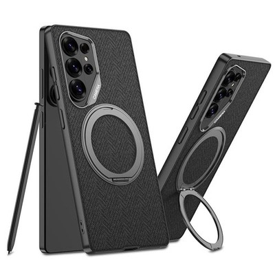 Mobile phone case magnetic ring for Samsung Galaxy S26 Ultra faux leather case black