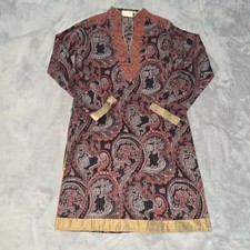 Polo Indian Pakistani Kurta Kameez Tunic Top Dress Paisley Gold Womens Size 38