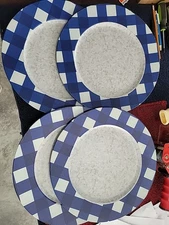 4pc. Blue & White Checkered Charger Plates Plastic 13" Diameter Party Banquet