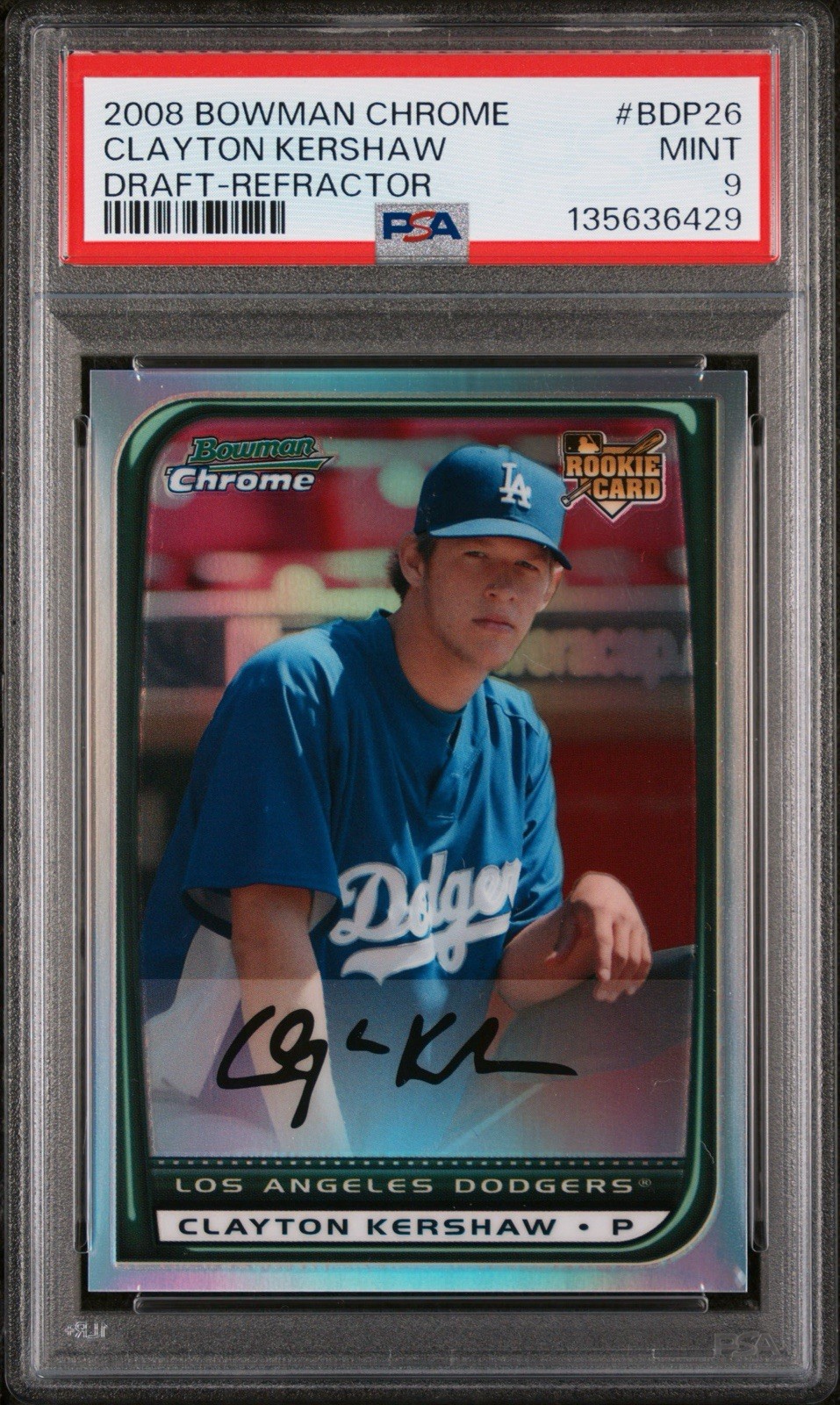 2008 Bowman Chrome Draft Refractor BDP26 RC Clayton Kershaw PSA 9