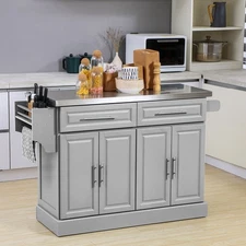 Rolling Kitchen Island Cart with Cabinets and Drawers, Gray