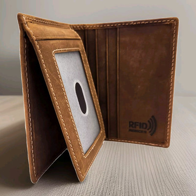 Leather Wallet for Men L-fold Vintage Rustic Texture RFID Safe Handcrafted