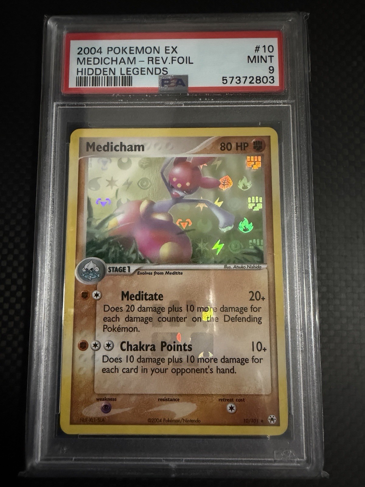 2004 Pokemon EX Medicham Reverse Holo Hidden Legends #10 PSA 9 Graded