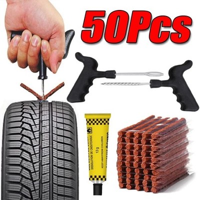 5-50Pcs Car Tire Repair Tool Kit with Rubber Strip Tubeless Tyre Puncture Studdi