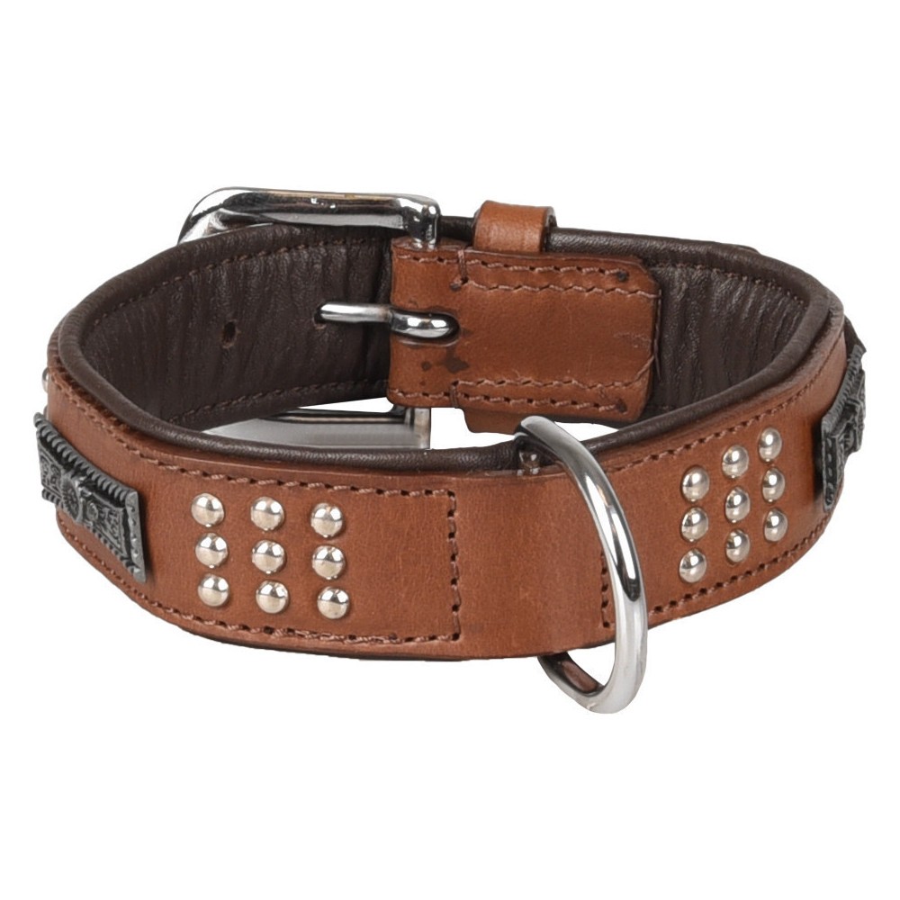 Collier chien cuir véritable marron SEDONA taille S M réglable 31-35cm