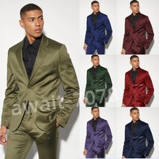 Classic Silk Satin Men Suits Formal Dinner Party Wedding Groom Men Tuxedos
