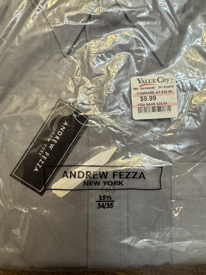 Camisa de vestir Andrew Fezza para hombre manga larga gris abotonada nueva con etiquetas talla M Foto 3 de 4