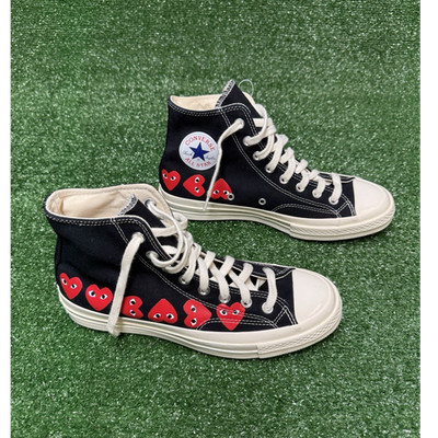 Converse x Comme des Garçons PLAY Chuck 70 High Black Red Heart Sneakers M8/ W10