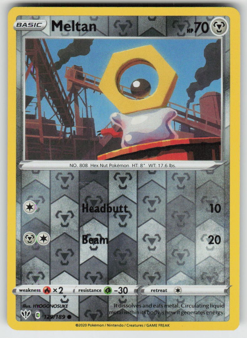 Meltan 129/189 Common Darkness Ablaze Pokemon Reverse Holo Near Mint